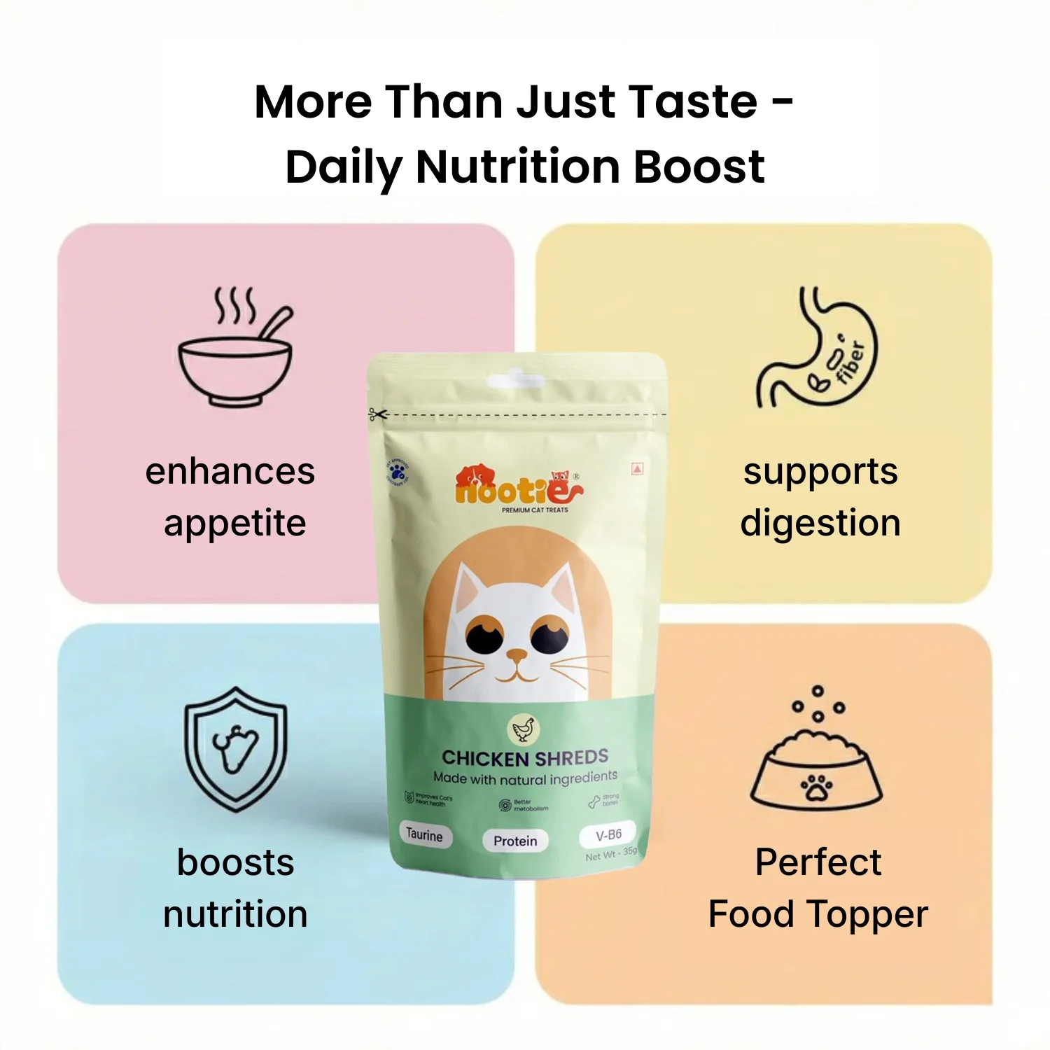 Nootie Premium Cat Treats – Chicken Shreds | High-Protein, Taurine-Rich Natural Cat Treats for Heart, Metabolism & Bone Health (35g) - Image 4