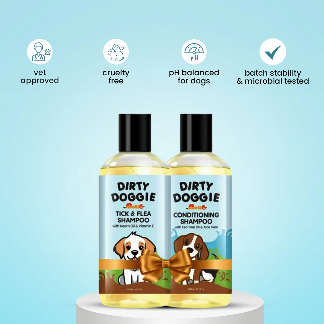 Nootie Dirty Doggie Combo: Conditioning Shampoo + Tick & Flea Shampoo (300 ml Buy1Get1 FREE) | Neem, Vitamin E & Coat Repair - Image 4