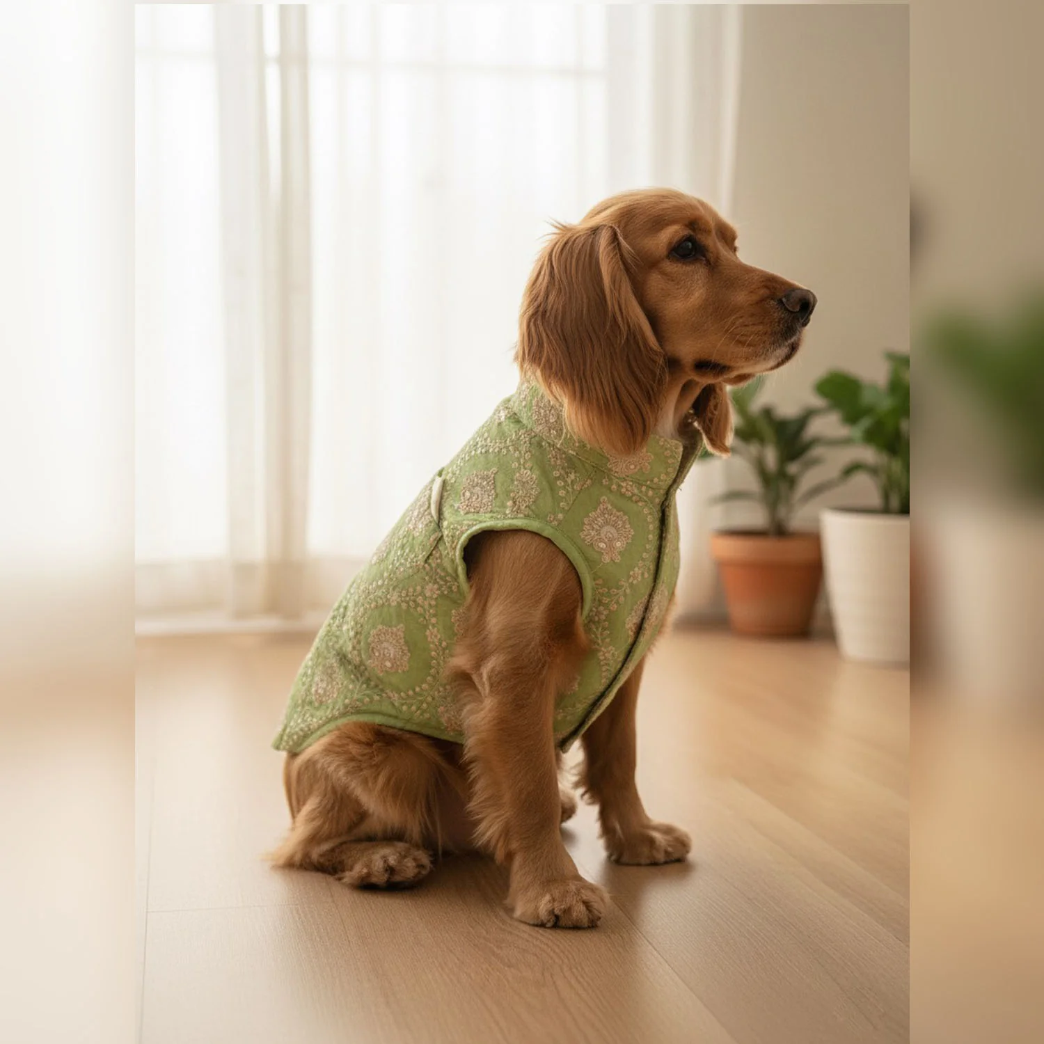 Nootie Festive Sherwani for Dogs – Parrot Green | Traditional Indian Ethnic Wear for Pets - Image 3