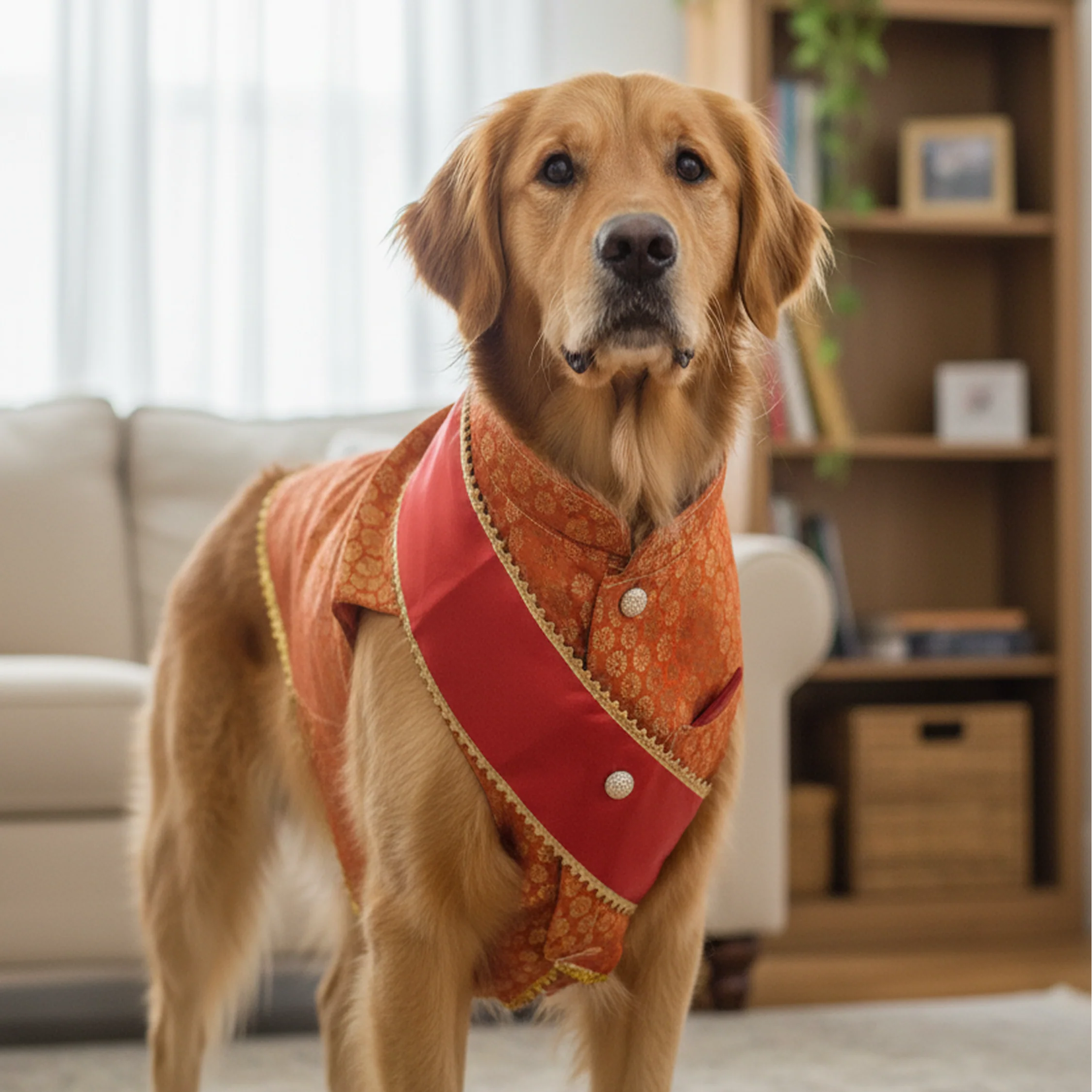 Nootie Festive Sherwani with Chunni for Pets – Orange | Stylish Outfit for Weddings & Festivals - Image 6