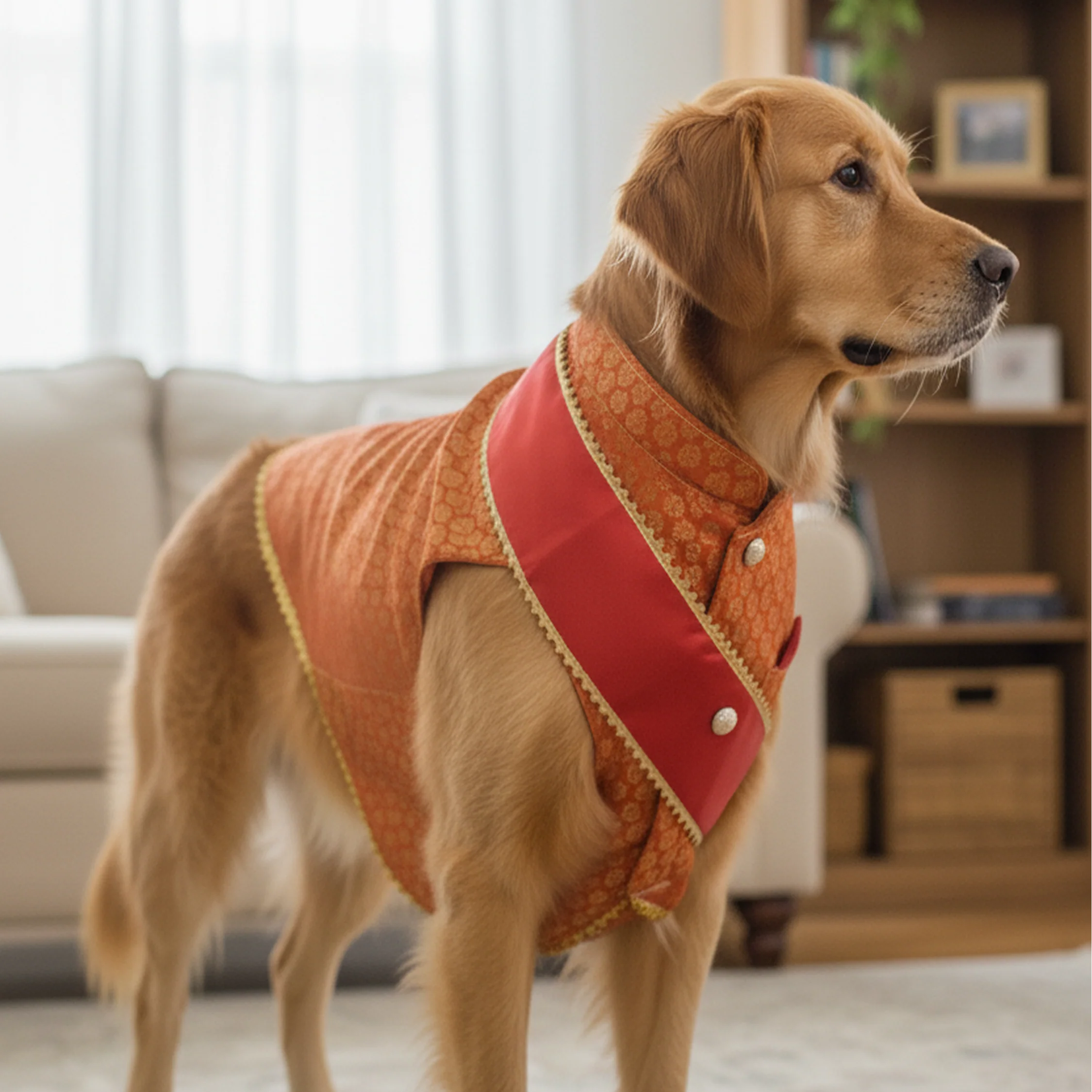 Nootie Festive Sherwani with Chunni for Pets – Orange | Stylish Outfit for Weddings & Festivals - Image 7