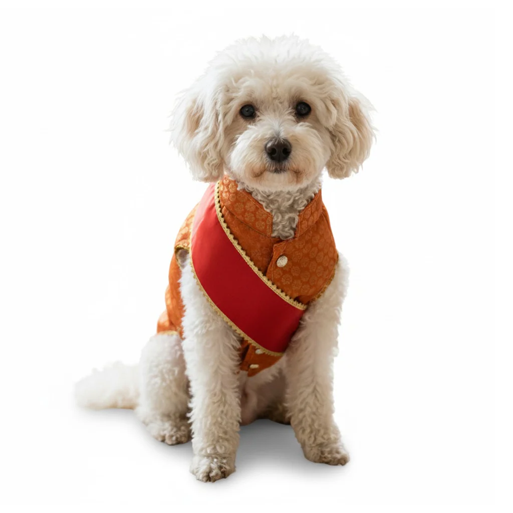 Nootie Festive Sherwani with Chunni for Pets – Orange | Stylish Outfit for Weddings & Festivals - Image 9