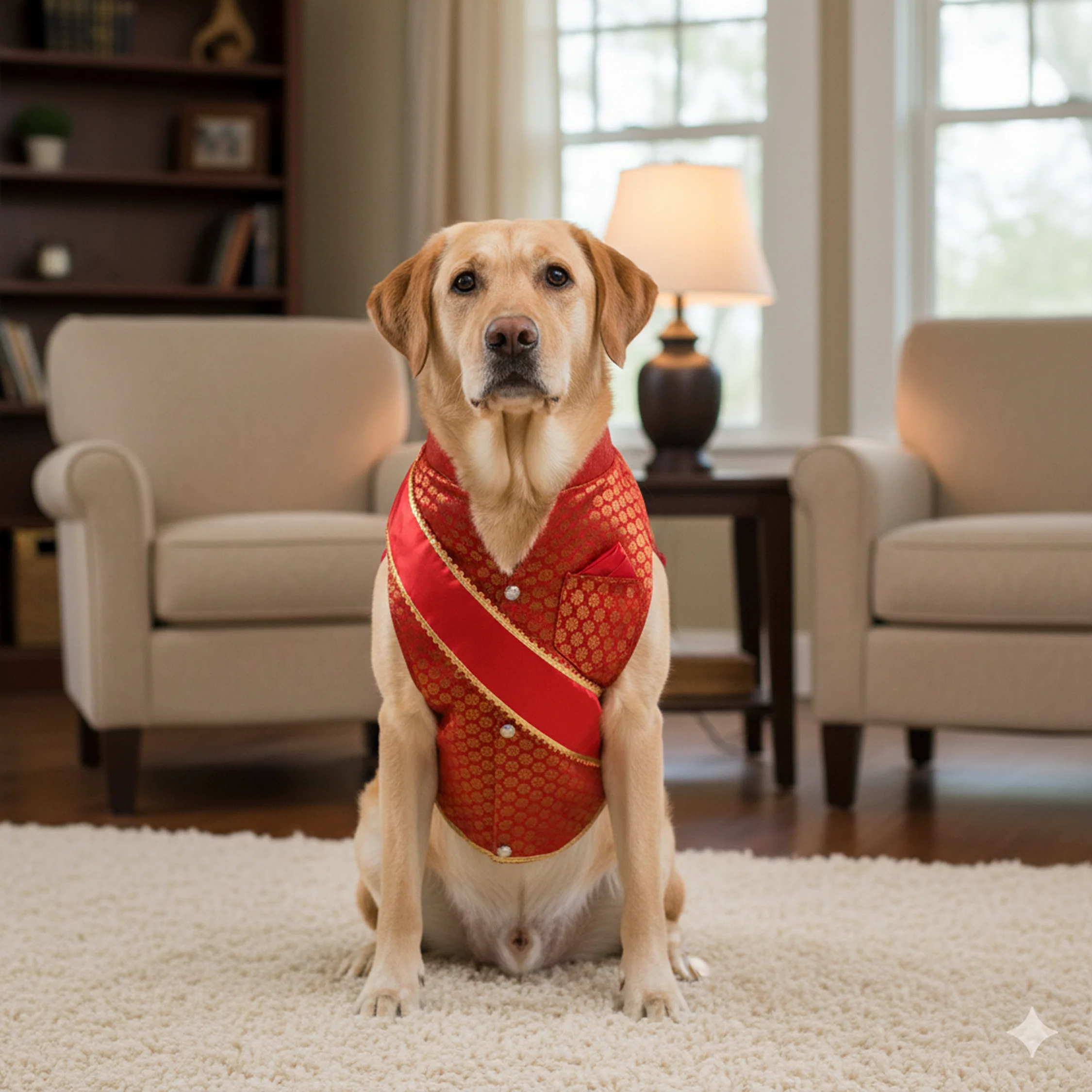 Nootie Festive Sherwani with Chunni for Pets – Red | Stylish Outfit for Weddings & Festivals - Image 3