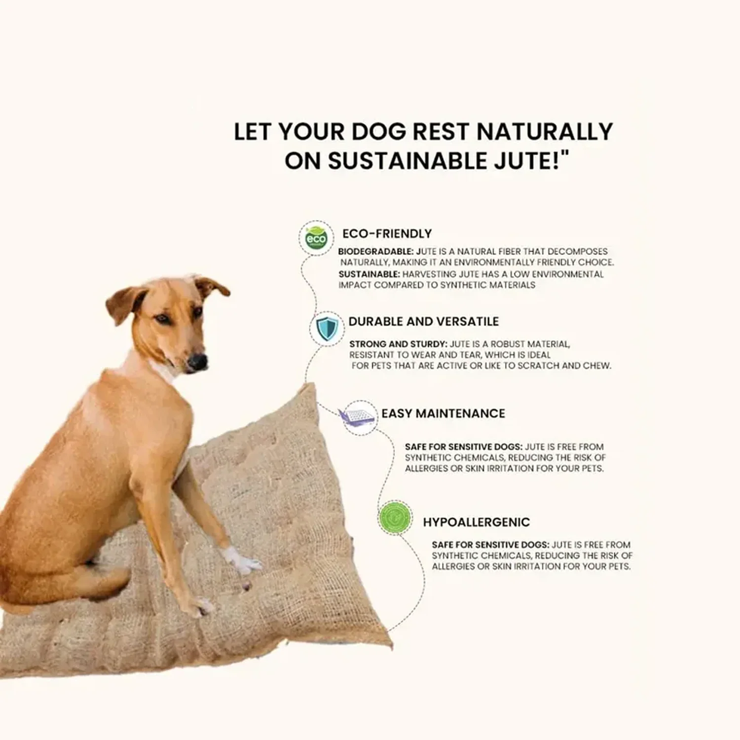Nootie Jute Bed for Dogs & Cats | Eco-Friendly, Soft & Durable Pet Sleeping Mat – Small (65 x 52 x 5 cm) - Image 6