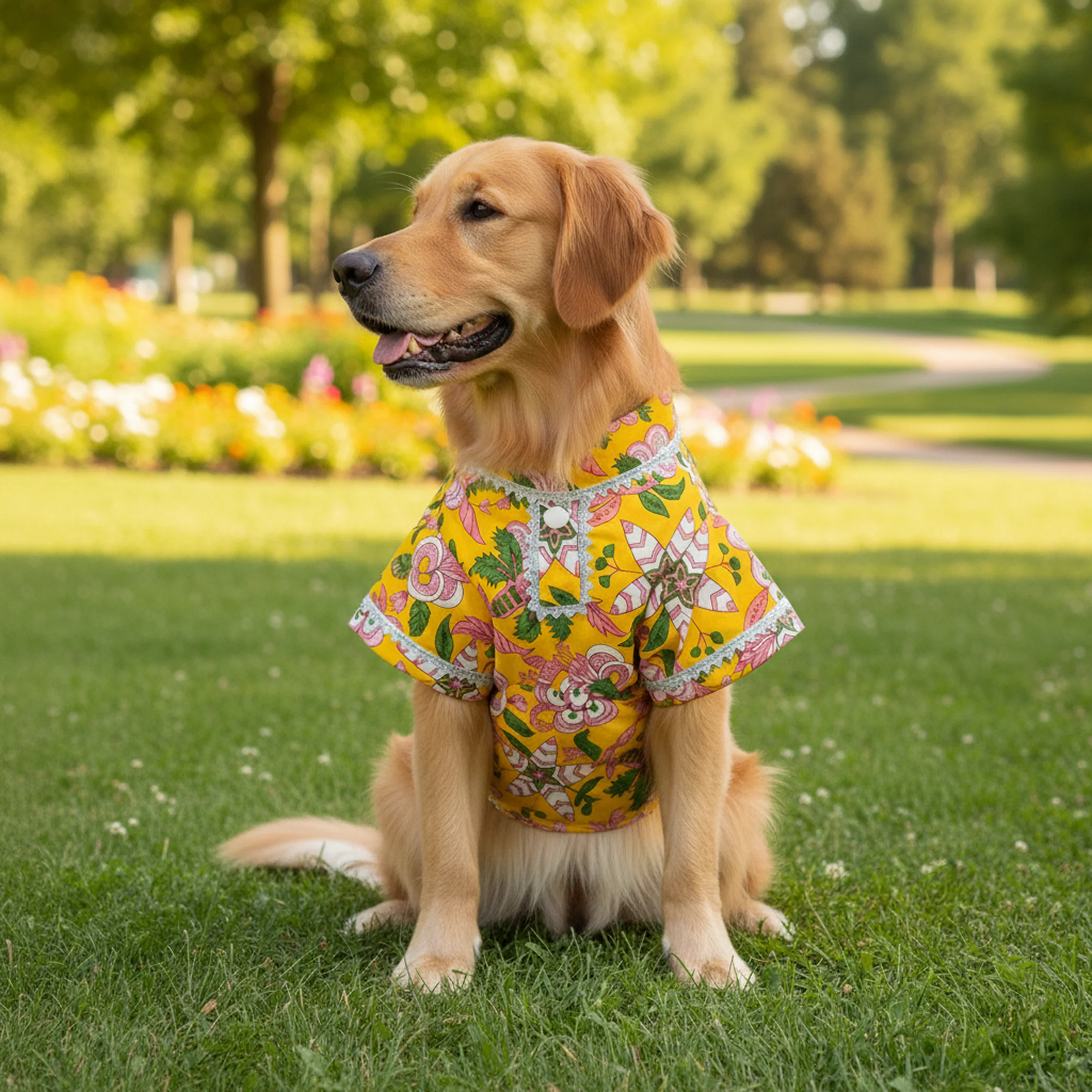 Nootie Floral Print Kurta – Yellow | Traditional Ethnic Outfit for Dogs - Image 3