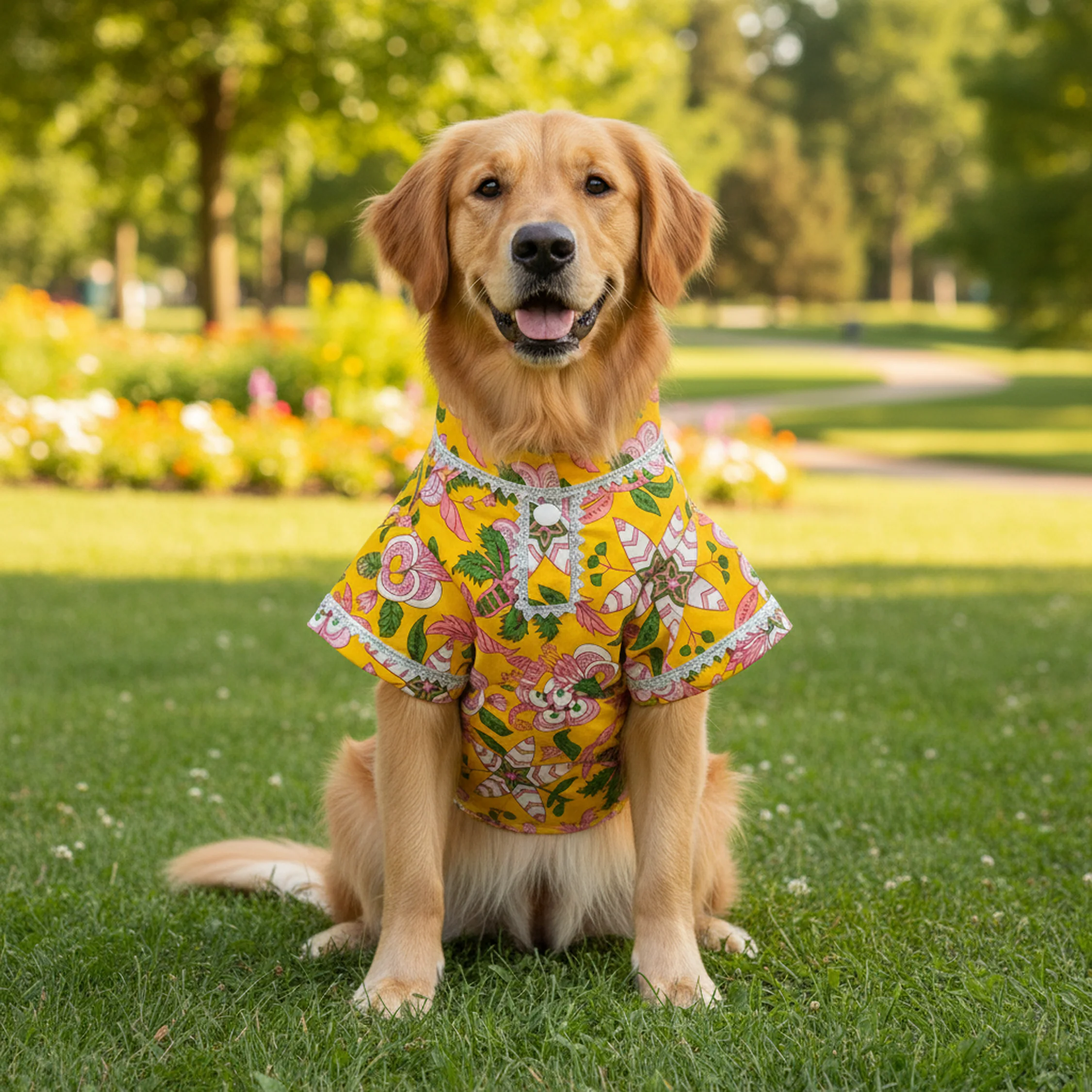 Nootie Floral Print Kurta – Yellow | Traditional Ethnic Outfit for Dogs - Image 4