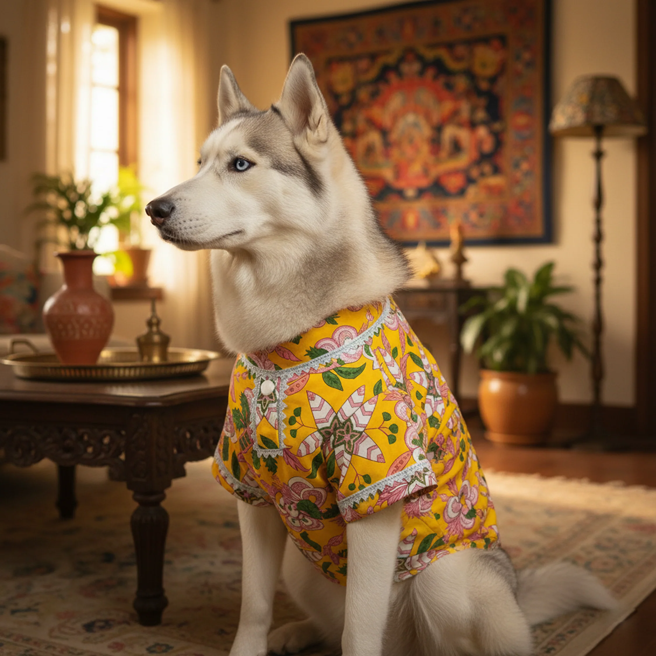 Nootie Floral Print Kurta – Yellow | Traditional Ethnic Outfit for Dogs - Image 5