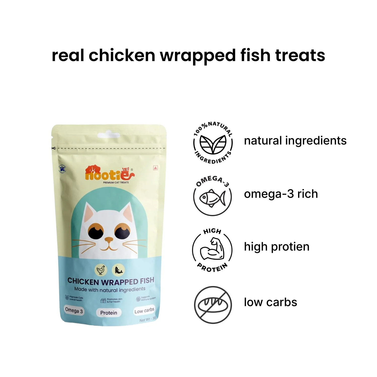 Nooties Premium Cat Treats – Chicken Wrapped Fish, Omega 3 Rich, Natural Ingredients (35g) - Image 6