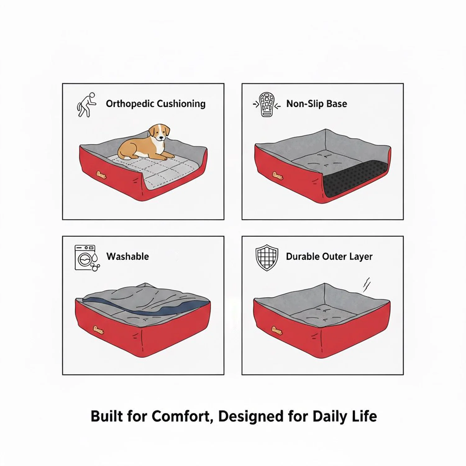 Nootie Sofa Basket Bed for Dogs & Cats – Small (22" x 17" x 6") | Velvet Interior, Mat Exterior, Washable & Scratch-Resistant - Image 6